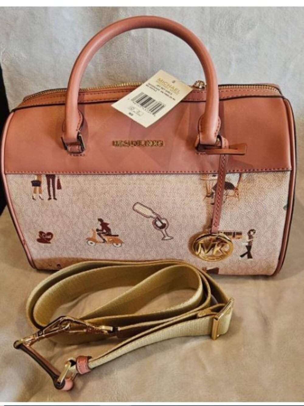 Authentic Michael Kors Jet Set Logo PVC Pink Leather Duffle Bag with Tag